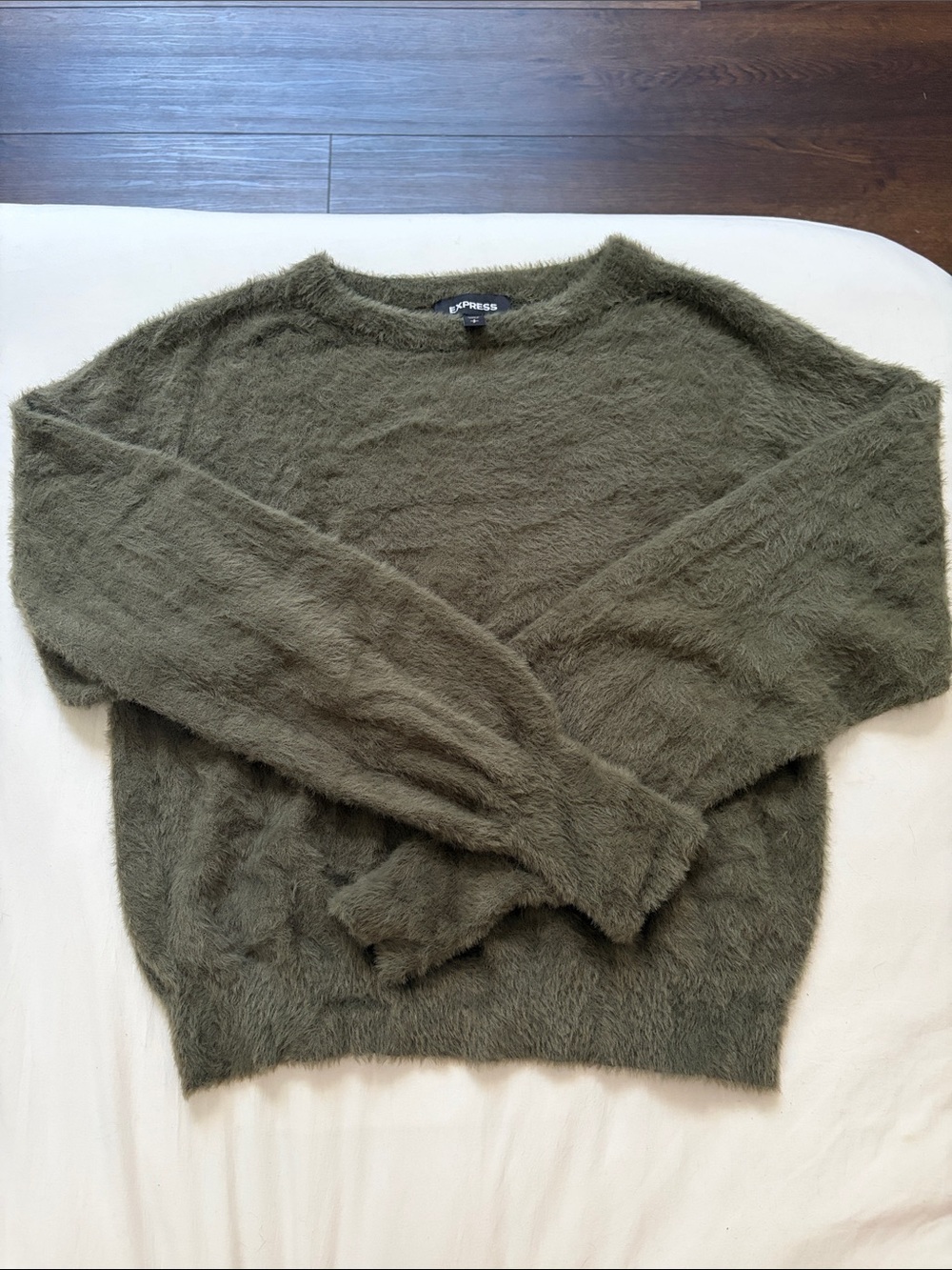 Express Fuzzy Olive Crewneck Sweater